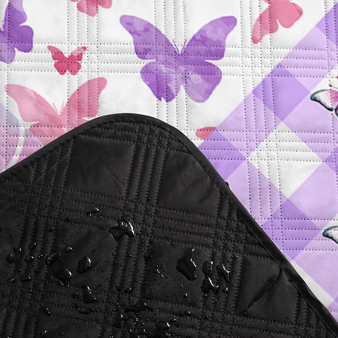 Outdoor Picnic BlanketPortable Sandproof Waterproof Picnic MatPink Checkerboard Butterfly Printed Camping Beach Mat for Sand and Wet Grass Hiking (Checkerboard L)