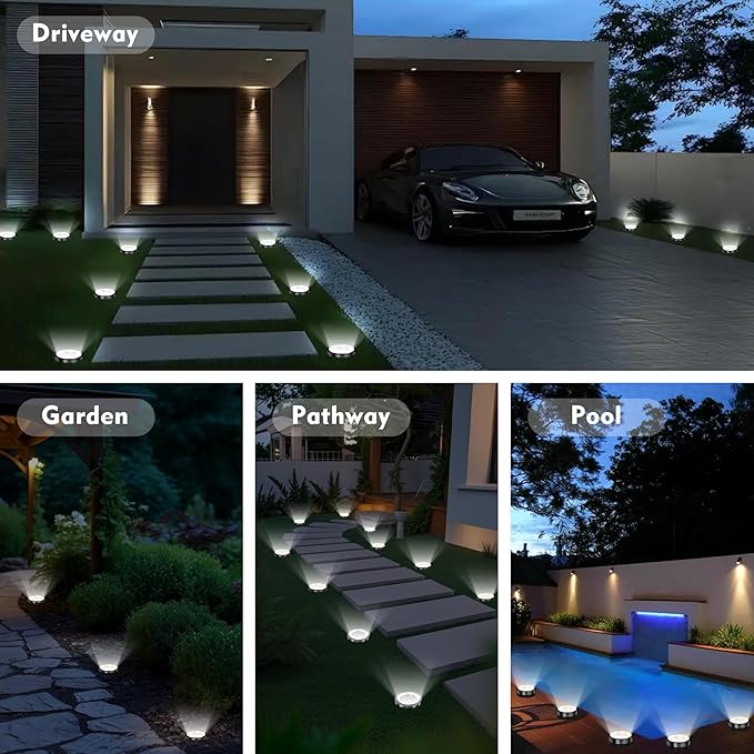 Solar Ground Lights Outdoor 12 Pack Solar Lights Outdoor Waterproof Mini Flat Solar-Powered Garden Light Landscape Lighting for Garden Yard Lawn Pathway Walkway Driveway Backyard Decor Cold White