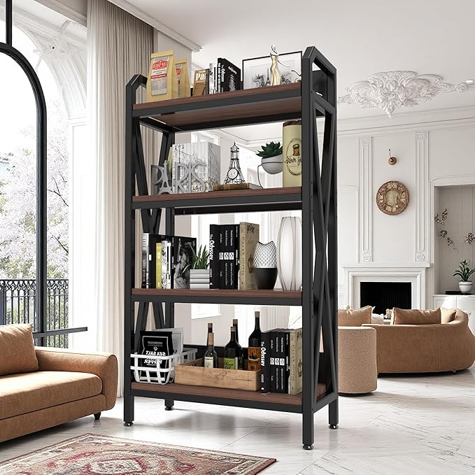 4-Tier Storage Shelf 56.3 x 33.5 x 15.8 inches Metal Frame with Wood Shelves 240 lbs Weight Capacity per Shelf