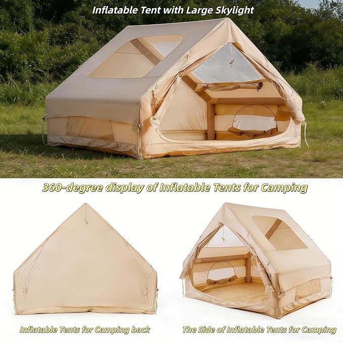 Quick Setup Inflatable Tent with Skylight for 4-6 Person Waterproof Oxford Air Glamping Tents Breathable Mosquito-Proof Screens