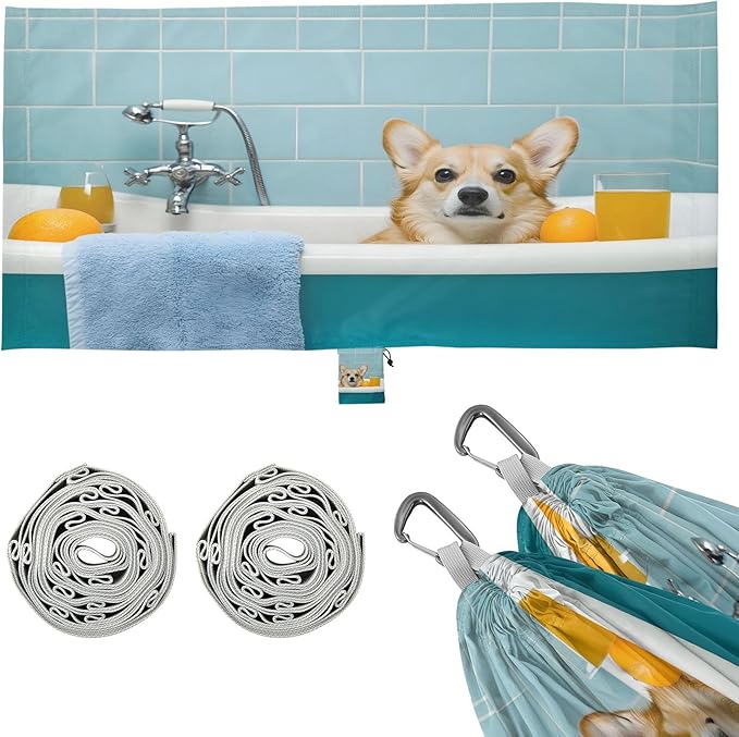 Dog Sitting in Bathtub Hammock 330 lb Capacity Travel Camping Hammock with Tree Straps Portable Lightweight for Outdoor Beach Backpacking Backyard Patio