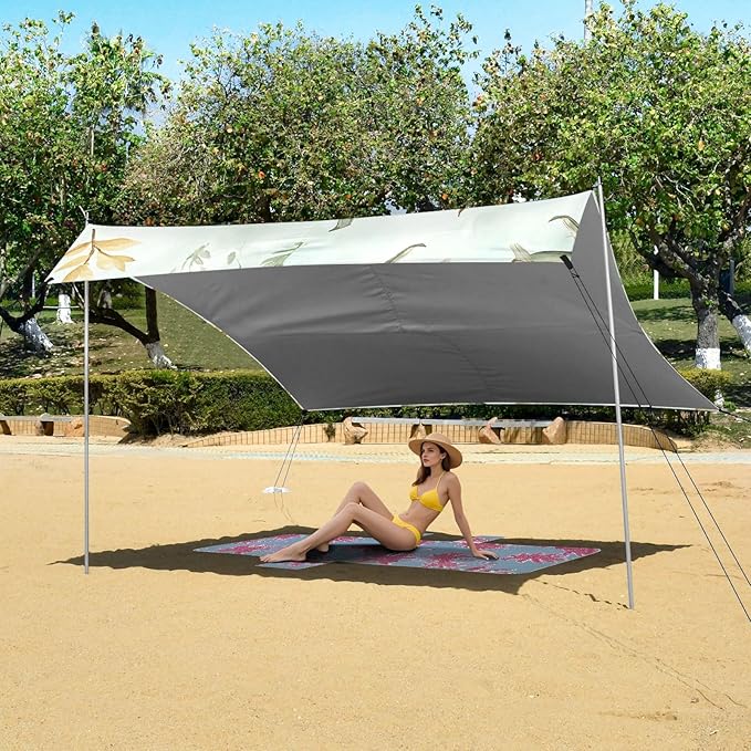 Aircraft Leaf Pattern Camping Sun Shelter Beach Tent Portable Beach Sun Shade Outdoor Canopy for Camping Trips Fishing Picnic