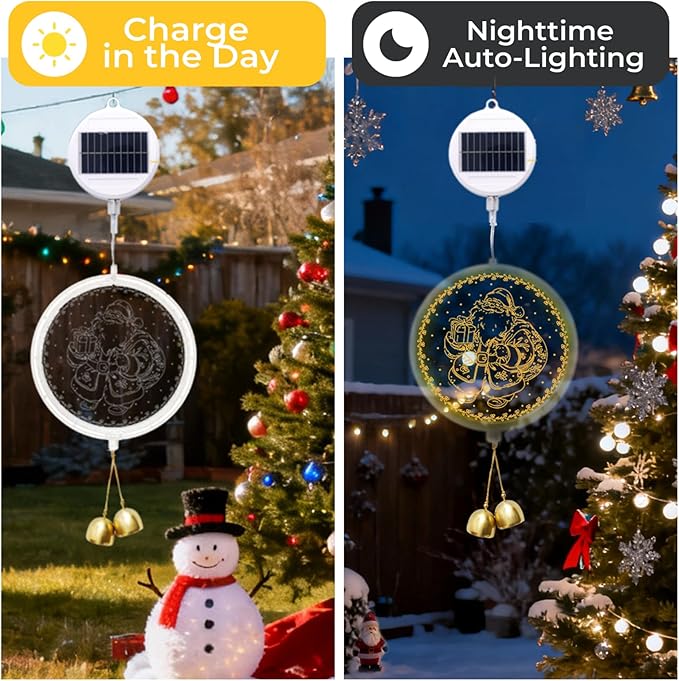 Solar Hanging Lights - Outdoor Indoor Christmas Decorations for Window Garden Patio PorchHoliday Home Decor (Jolly Santa)