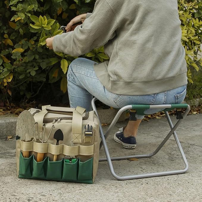 Folding Backpack Stool Multifunctional 600D Oxford Tool Bag with Detachable Seat for Gardening Fishing and Outdoor Camping (Silver)
