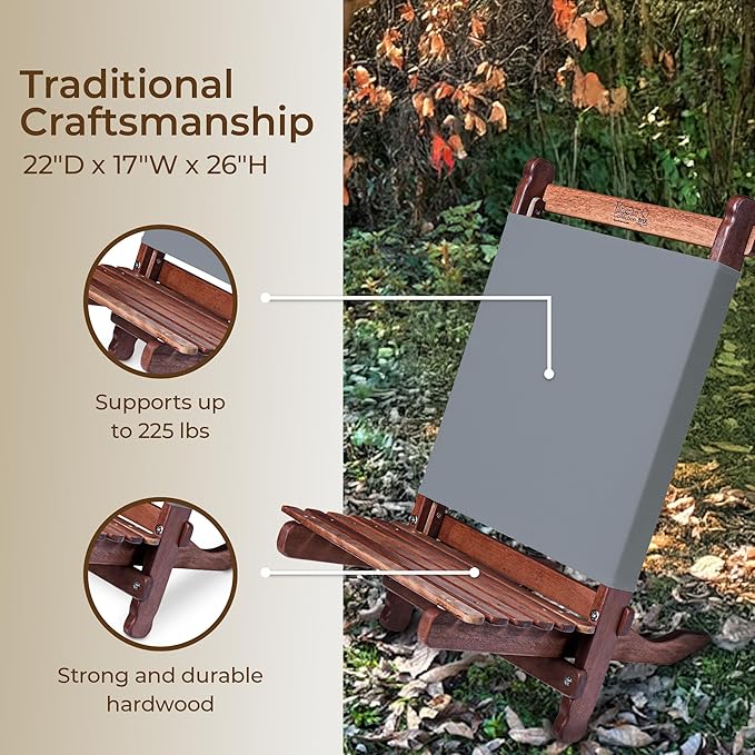 BYER OF MAINE Pangean Lounger Chair – Portable Lightweight Foldable Wood and Canvas Chair – Ideal for Camping Patio Lawn and Beach Use in Granite