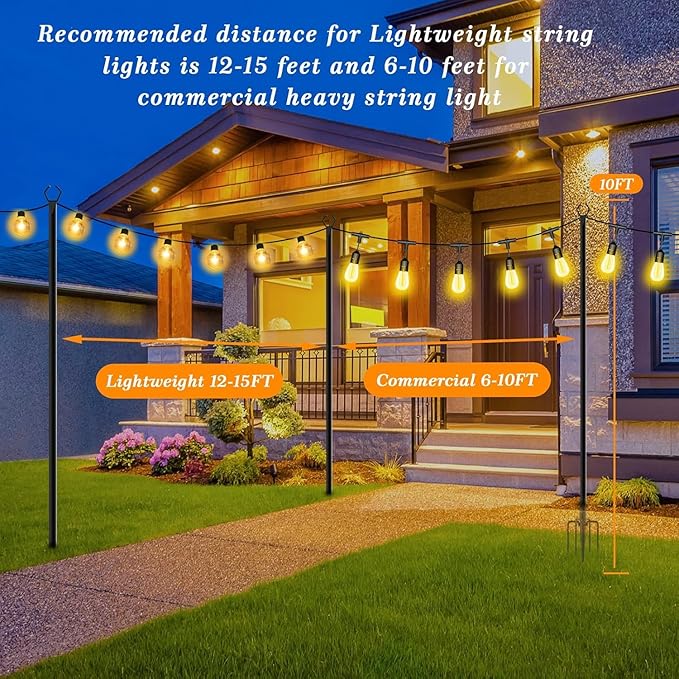 10 Pack String Light Poles10 Ft Light Poles for Outside String LightsOutdoor Lights Pole with ForkMetal Poles Stand for Patio Deck Backyard (10FT 10 Pack)