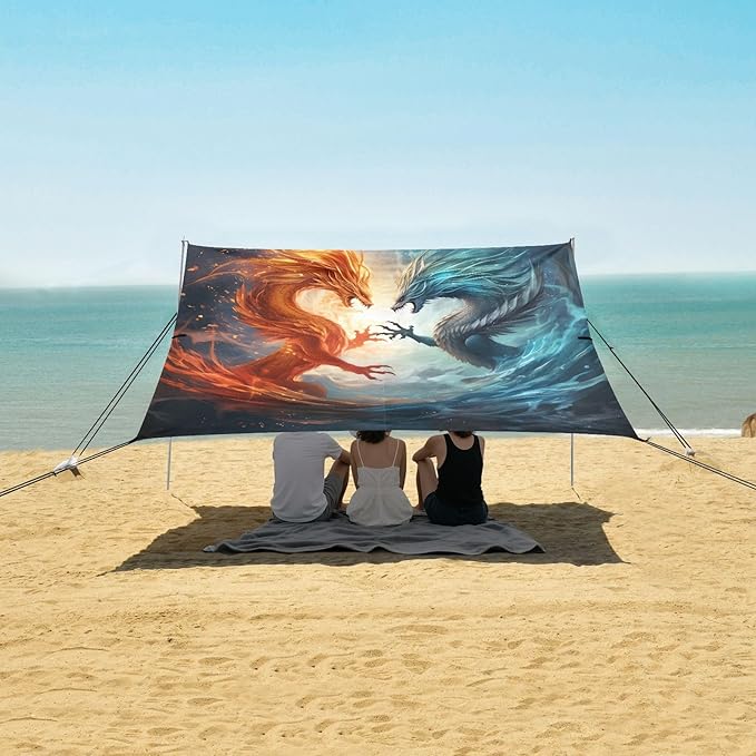 Camping Sun Shelters Two Dragons Battling in The Wave Beach Canopy 126 * 110.2in