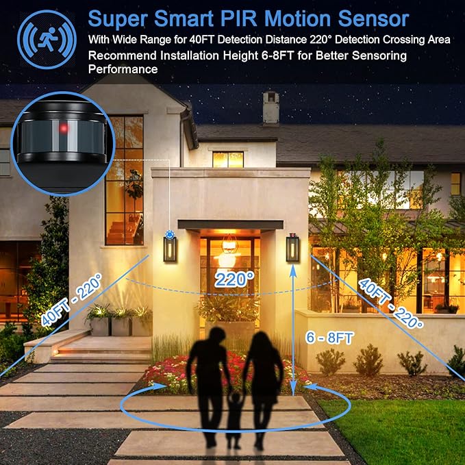 Motion Sensor Outdoor LightsAdvanced Dusk to Dawn Outdoor Lighting Exterior Light Fixtures Wall Sconce Modern Black Porch Light Wall Mount for Front Garage Entryway Bulb Included