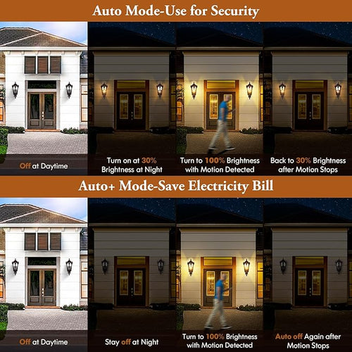 16in 2-Pack Large Motion Sensor Outdoor Wall Lights Dusk to Dawn Porch Lights Wall Mount Vintage Exterior Light Fixtures Sconces Lighting Brown Wall Lanterns Outside Lights for House Front Door