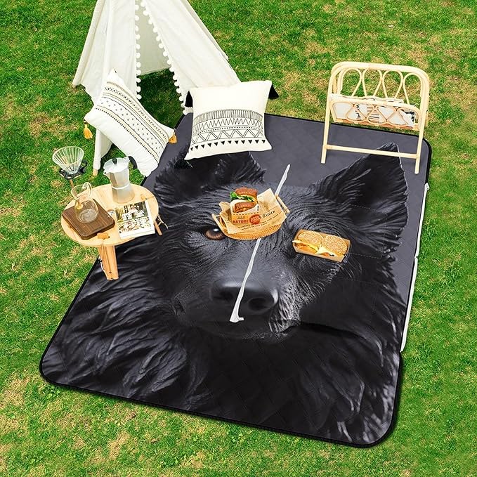 Zipper Black German Shepherd Style Picnic Mat Suitable for Travel Camping Park Or Home Use