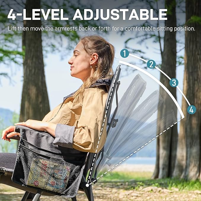 EVER ADVANCED Reclining Camping Chairs for Adult Lightweight Folding Recliner Chair with Adjustable Back 4-Level Lounge Chairs Portable Lawn Chairs for Patio Balcony Supports 350lbs Grey
