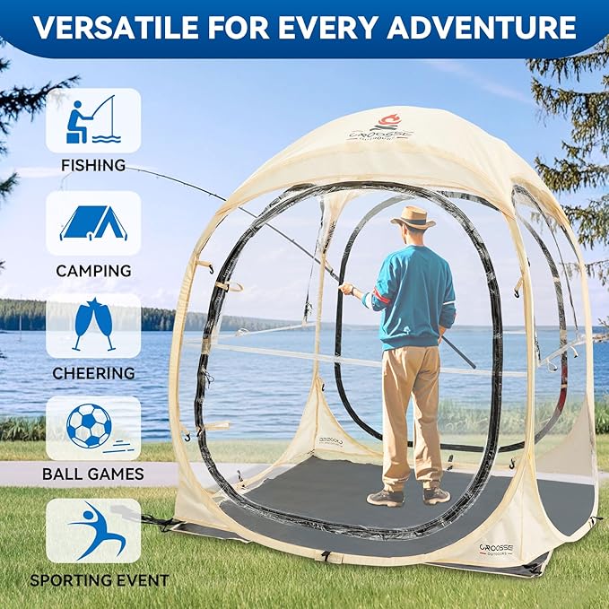 Sports Tent Pop Up Shelter - Instant Pod for All Weather 2/4/6 Person Bubble Tent with Top Cover Waterproof Clear Tent for Sports Events Camping Fishing Cheering and Other Outdoor Activities