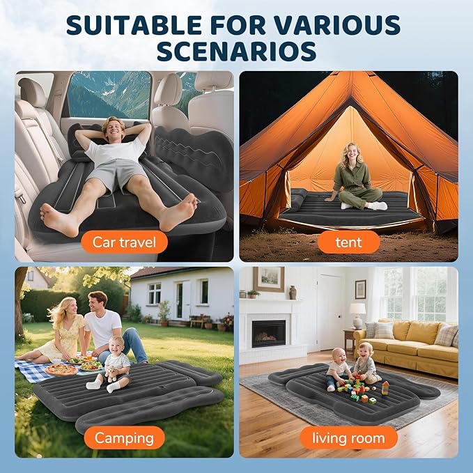 SUV Air Mattress Inflatable Travel Bed: Foldable - Portable Car Inflatable Bed Camping &amp Road Trips - Thickened Car Air Mattress for Back Seat with Carry Bag &amp Cup Holder &amp 2 Pillows