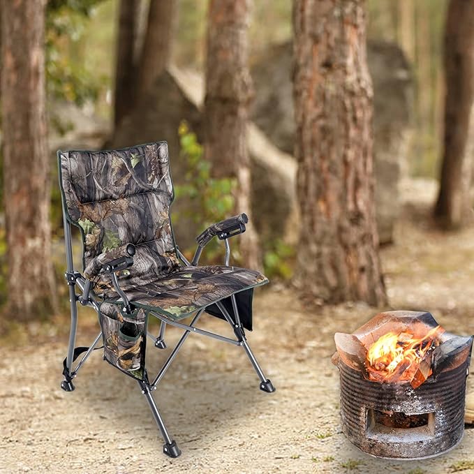 REDCAMP Oversized Hunting Chairs for Blinds with Thickened Cotton Portable Folding Camo Padded Camping Chairs for Adults Hunting Seats with Hard Arms for Outside Outdoor Camouflage