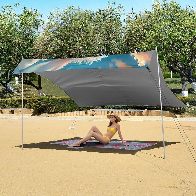 ALAZA White Dog and Sunflower Beach Tent Sun Shelter UPF50+ Protection Beach Shade Canopy w/ 4 Sandbags for Outdoor Camping Fishing Backyard Fun Picnic 10x9 ft