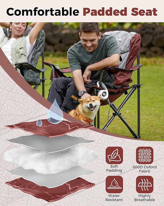 KingCamp Oversized Camping Folding Chair Heavy Duty 450 LBS with Bamboo Folding Table4-Fold Portable Camping Table with Visual Adjustable Height