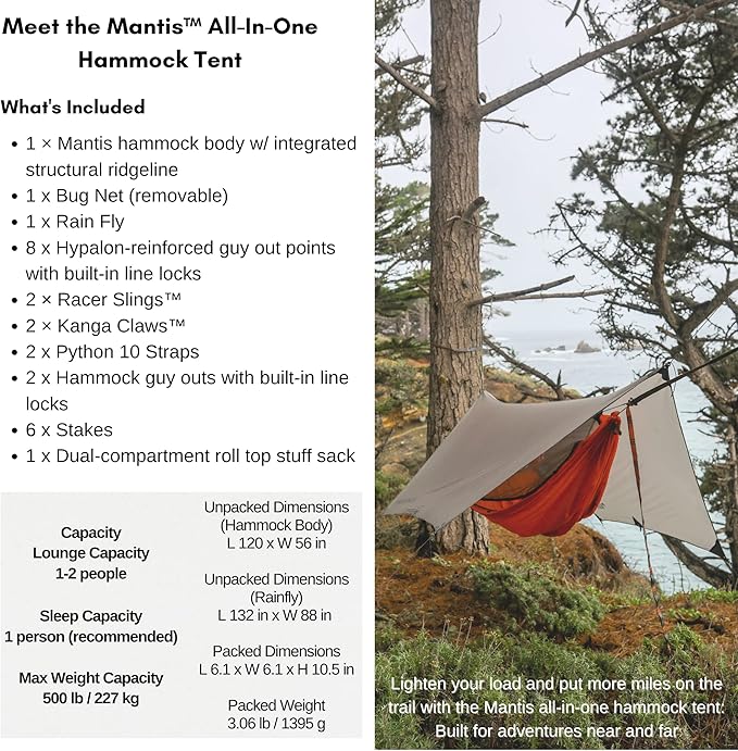 KAMMOK Mantis Ultra Light Hammock All Seasons Mosquito Net Storage Bag Camping Outdoor Activities - Ember Orange