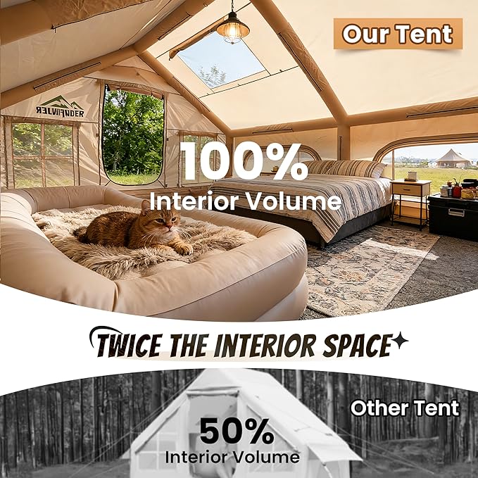 Inflatable Tent with Skylight Quick Setup Blow Up Tents with Pump Hot Tent with Stove Jack Waterproof Oxford Inflatable House for Camping Air Glamping Tents for Camping Adult 4-6 Person