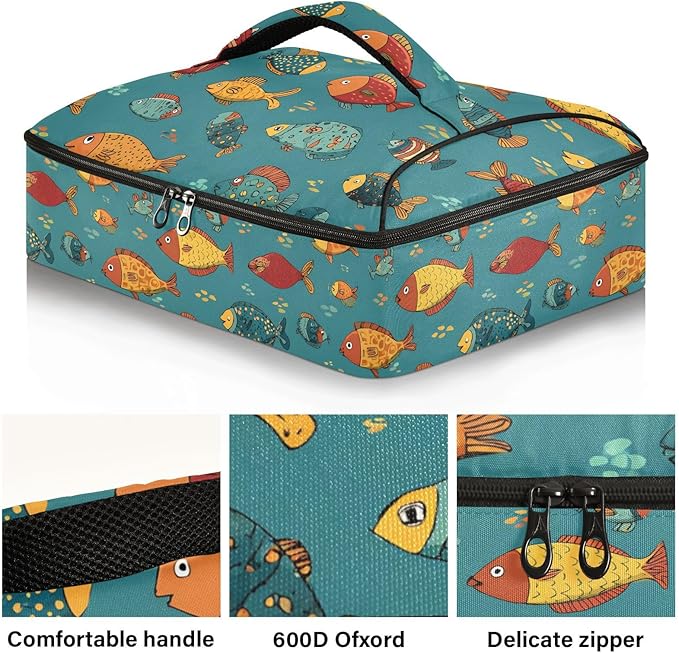 Casserole Carrier Cute FishInsulated Casserole Carrier for Hot or Cold Food Thermal Lunch Tote for Potluck Parties Picnic Beach Fits 9 x 13 Inches Baking Dish
