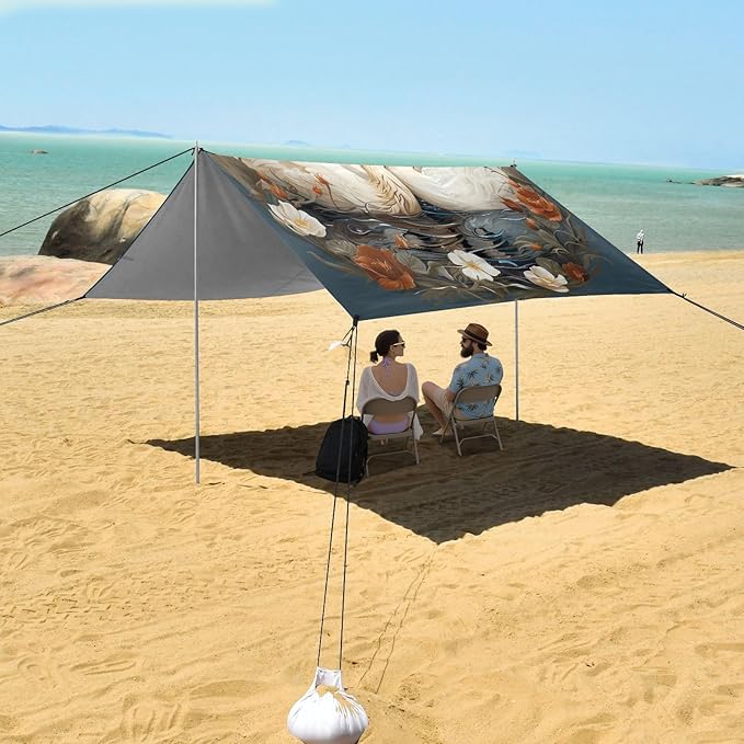 Camping Sun Shelters Swans Couple in Floral Circle Beach Canopy 126 * 110.2in