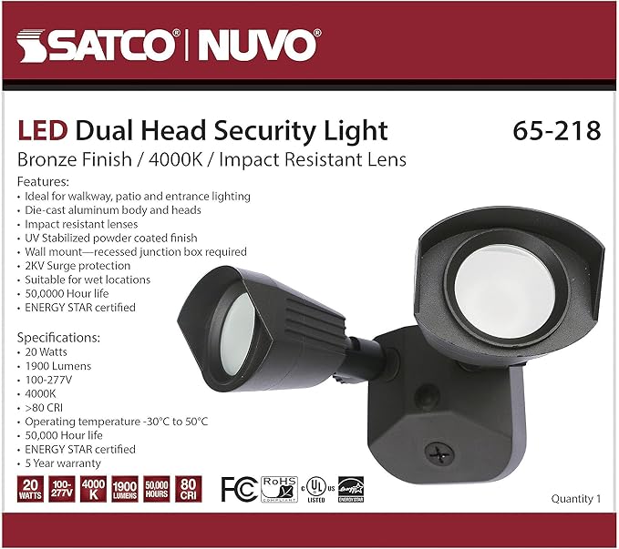Nuvo 65/218 LED Dual-Head Security Light 4000K Bronze
