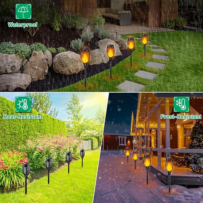 IkeeRuic Solar Lights Outdoor Solar Torch Light with Flickering Flame for Outdoor Decor Solar Garden Lights Waterproof Outdoor Lighting Flame Torches for Outside Patio Pathway Yard Decorations