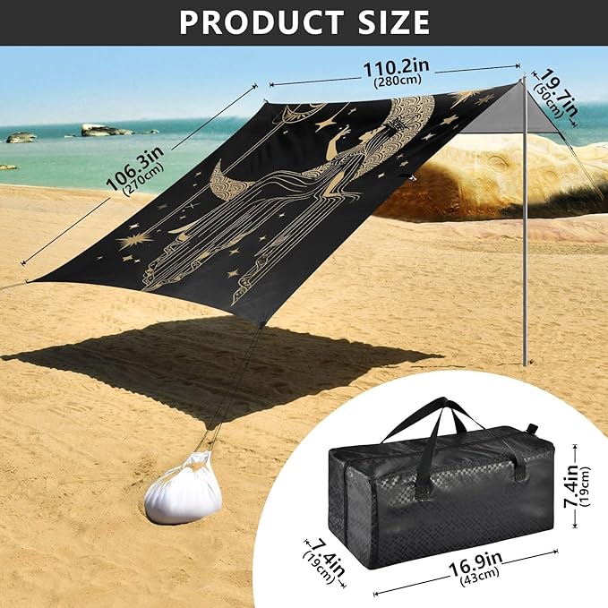 Camping Sun Shelters Queen on The Moon in Starry Sky Beach Canopy 126 * 110.2in