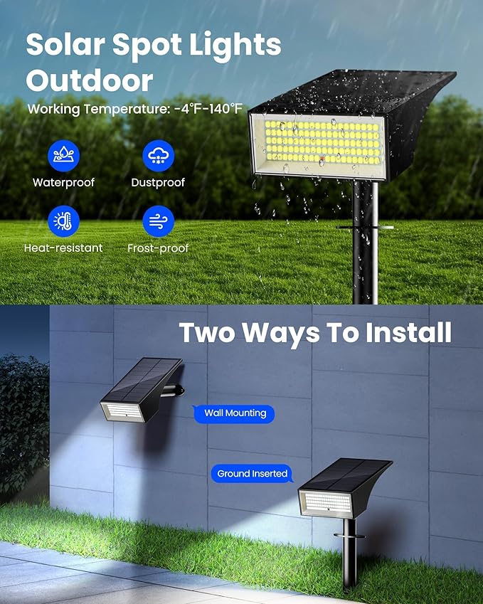 Koicaxy Solar Lights Outdoor Waterproof 8 Pack IP65 100 LEDs 4 Light Modes Higher Charging Efficiency Auto On/Off Solar Landscape Spotlights for Garden Decor Yard Pathway Patio - Cool White
