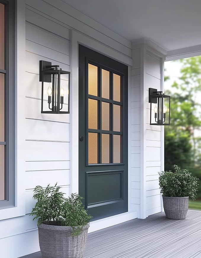 PARTPHONER Outdoor Indoor Wall Lights for House Transitional Wall Lantern Sconce Tall Wall Lamp Waterproof Exterior Lighting Fixture with E12 Base Outside Lights for House Porch Garage Black 2 Pack