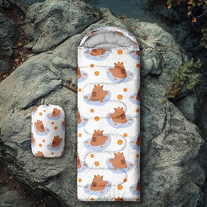 Kawaii Capybara Sleeping BagRainbow Duck Floral Compact Waterproof Camping Bag for Kids Girls BoysCute Cartoon Capibara Warm Backpacking for Traveling Outdoor Hiking Camping Gear Equipment