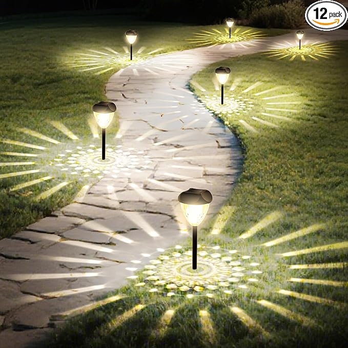 Ensenior 12-Pack Solar Lights Outdoor 14.17 Auto ON/Off 3000K LED Solar Garden Lights for Pathway Yard Patio Walkway Planter Waterproof Energy-Efficient Landscape Lighting