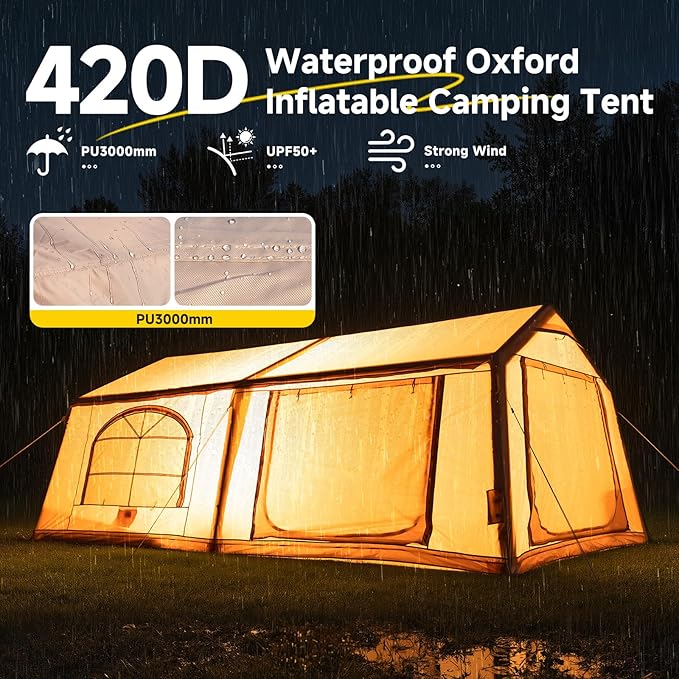 Inflatable Blow Up Tents for CampingWaterproof Oxford Hot Tent with Manual PumpSpacious Easy Setup Inflatable Camping Air Tent for Family Glamping