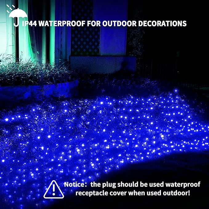 Led Christmas Net Lights Blue Outdoor Christmas Lights 160LED 5ftx7ft Waterproof Outdoor Indoor Fairy Mesh Net Light for Xmas Party Yard Patio Trees Shrubs Bushes Decorations