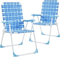Yaheetech Set of 2 Outdoor Beach Camping Chair Folding Lawn Chair with Armrests for Adults Portable Robust Iron Frame Chairs for Patio Backyard Poolside Blue