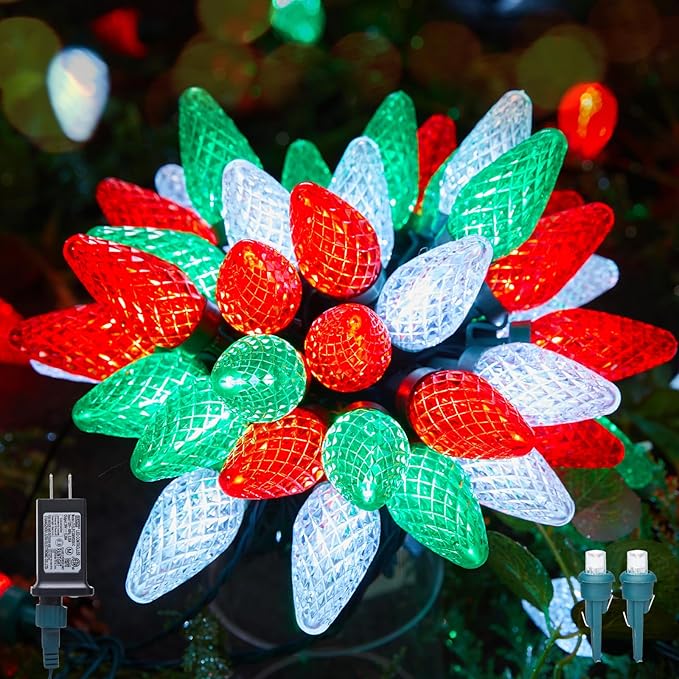 C9 LED Christmas Lights Outdoor 81 Feet 100 LED String Lights with Timer &amp 8 Light Mode Waterproof Connectable Christmas Tree Lights for Outside Indoor Roofline Patio Decor Red Green &amp Pur