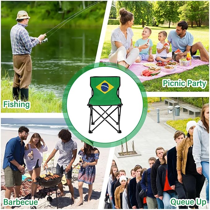 DOMIKING Brazilan Flag Kids' Portable Camping Chairs for Outdoor Beach Chair with Carry Bag Folding Chair for Events Garden Beach
