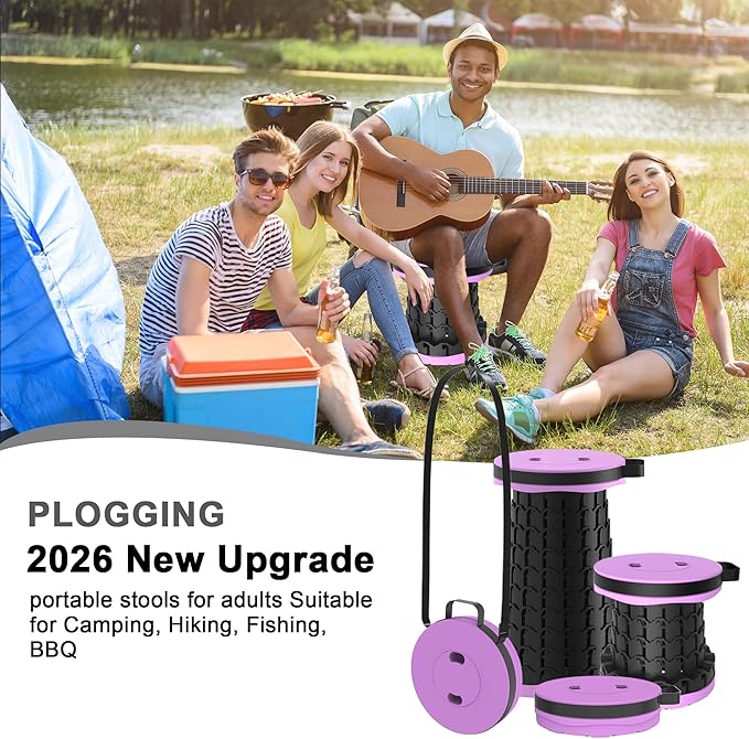 2026 Upgraded Portable Folding Stool Collapsible Stools 600lbs Max Weight Lightweight But Sturdy Telescoping Foldable Camping Stool for Outdoor Fishing Hiking Travel BBQ