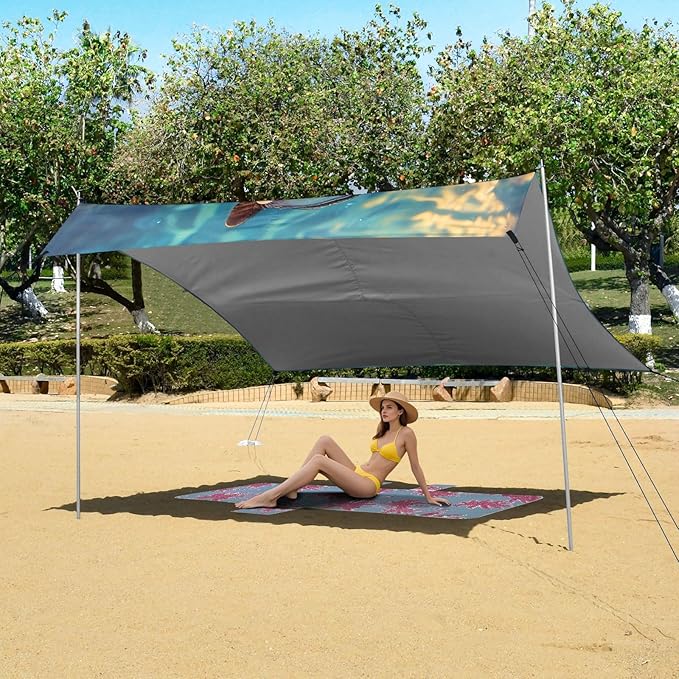 ALAZA Hippo Animal Beach Tent Sun Shelter UPF50+ Protection Beach Shade Canopy w/ 4 Sandbags for Outdoor Camping Fishing Backyard Fun Picnic 10x9 ft