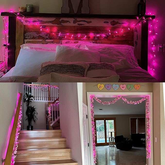 YEGUO Valentine’s Day Pink String Lights Indoor 165ft 500 LED Christmas Lights Outdoor Waterproof 8 Modes Clear Wire Fairy Light Plug in for Party Tree Wedding Xmas