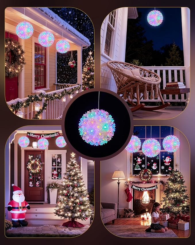 Brightown Outdoor Christmas Decorations-Starlight Sphere Replaceable Bulbs with Add-On Plug Lighted Sphere Balls for Trees Party Wedding Patio Indoor Decorations 5.5in-3pc 50 LED(Multi-Colored)