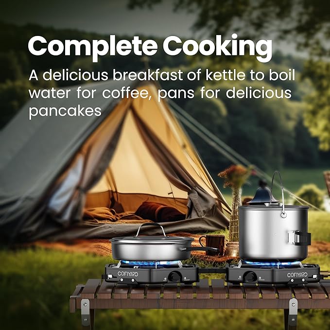 Propane 2 Burner Camping Stove with Carrying Bag Portable Folding Gas Stove for Camping Backpacking Camp Stove for Outdoor Cooking With 17000 BTU Adjustable Burners for BBQ Tailgating Black