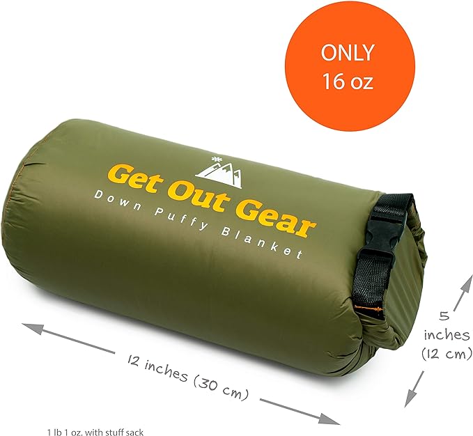 Get Out Gear Down Camping Blanket - Puffy Packable Lightweight and Warm | Ideal for Outdoors Travel Stadium Festivals Beach Hammock | 650 Fill Power Water-Resistant Backpacking Quilt