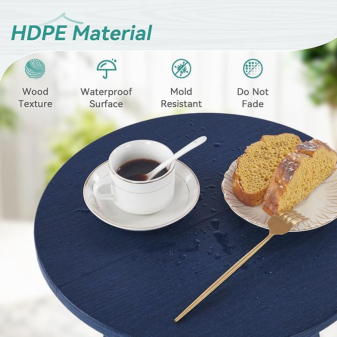 HDPS Outdoor Side Table Small Round Side Table Weather-Resistant Outdoor Side Tables for Patio Porch Deck End Table for Plant Stand Living Room Bedroom Navy
