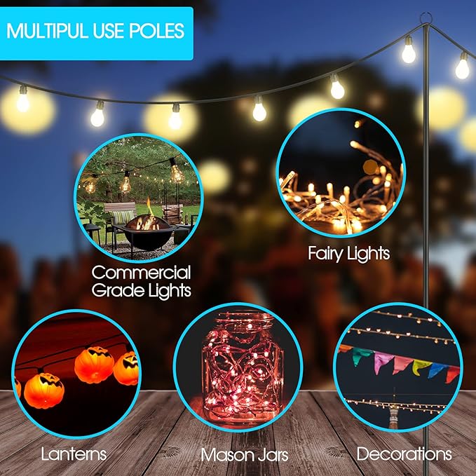 Espird String Light Poles for Outdoor 2 Pack10 Ft Outside String Light Pole for String Lights Backyard Patio Light Poles for Parties Bistro Wedding