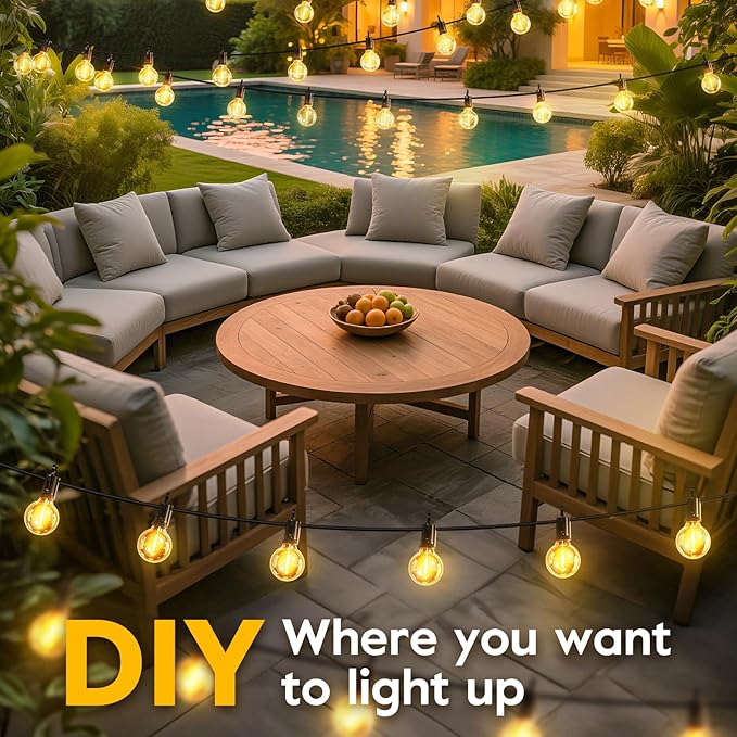 Minetom Solar Outdoor Lights - 108 FT Solar String Lights with 50 G40 Shatterproof Globe Bulbs Commercial Waterproof LED Bulbs for Outside Backyard Garden Decor