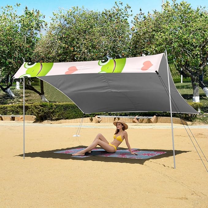 Cute Funny FrogCamping Sun Shelters 9.2 x 10.5 FT Beach Canopy Tent Sun Shade with Carrying Bag for Camping Trips Fishing Backyard Fun or Picnics 21341712