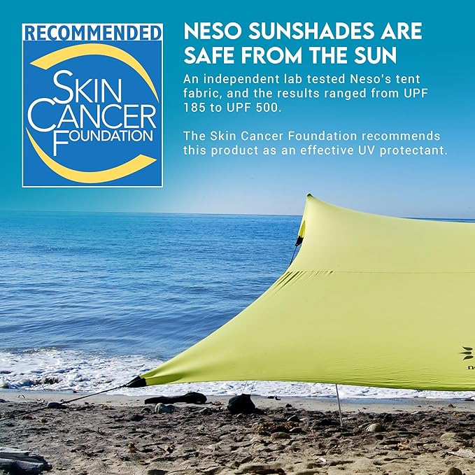 Neso Gigante Portable Beach Tent Sun Shelter - Lightweight Beach Shade Canopy - Easy Setup for Family Outings - Patented Reinforced Corners - UPF 50+ Sun Protection - 8ft Tall 11 x 11ft - Lemon