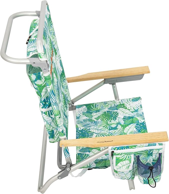 Tommy Bahama 2-Pack 5-Position Classic Lay Flat Backpack Beach Chair with Cooler and Cup Holder Portable Folding Beach Chair for Tanning Tropical Leaves