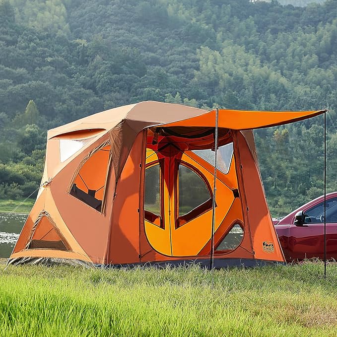 TIMBER RIDGE Instant Pop-Up Weather Resistant Camping Hub Tent Easy 60 Second Set-Up Portable 4 Person Tents for Outdoor Camping Picnicking Orange
