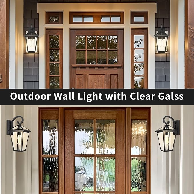 Outdoor Wall Light Fixtures Waterproof Exterior Wall Lanterns with Glass Outside Wall Sconces Front Porch Lights for House Garage Doorway Patio 7H1B-M-2PK BK